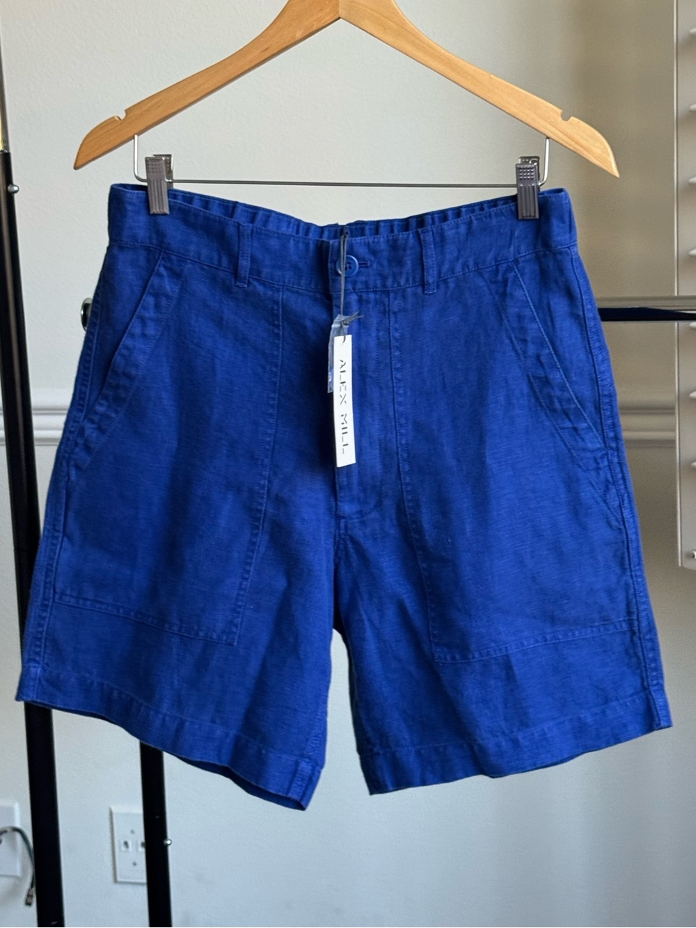 Alex Mill Garment Dyed Pull on Field Shorts in Linen Size S Electric Blue NWT